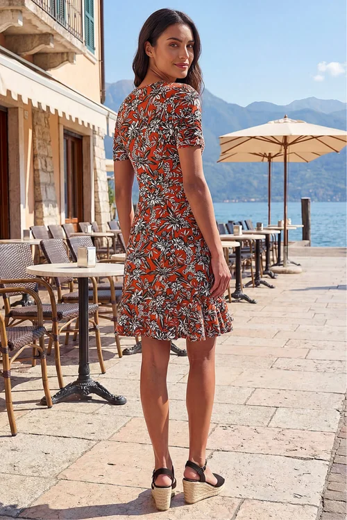 Roman Rust Floral Print V-Neck Wrap Stretch Dress - 12 Image 3