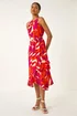 Roman Cerise Floral Print Frill Wrap Midi Dress - 20 Image 2