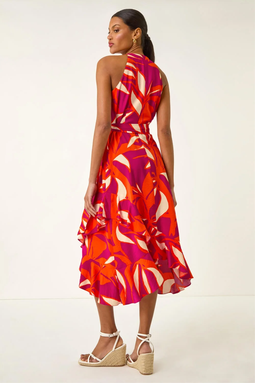 Roman Cerise Floral Print Frill Wrap Midi Dress - 20 Image 3