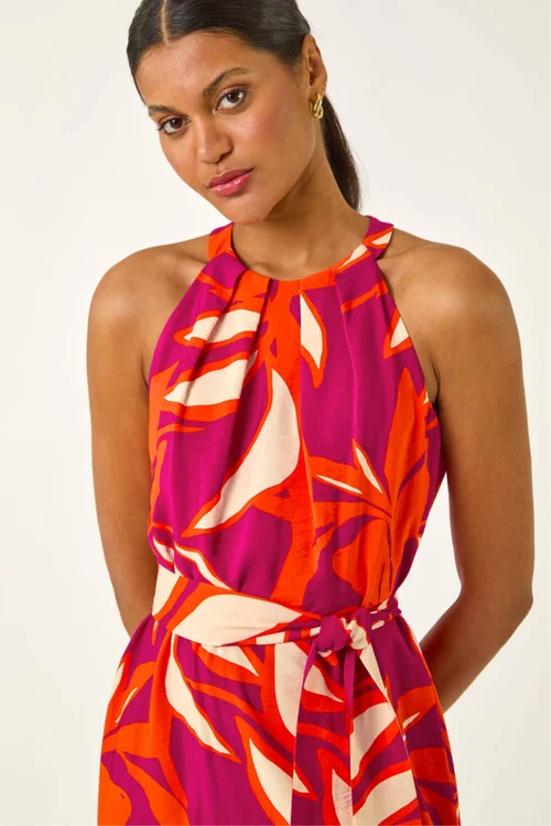 Roman Cerise Floral Print Frill Wrap Midi Dress - 20 Image 4