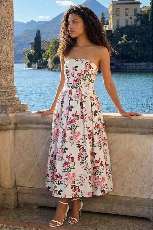 Roman Ivory Petite Floral Stretch Midi Dress - 18 Image 4