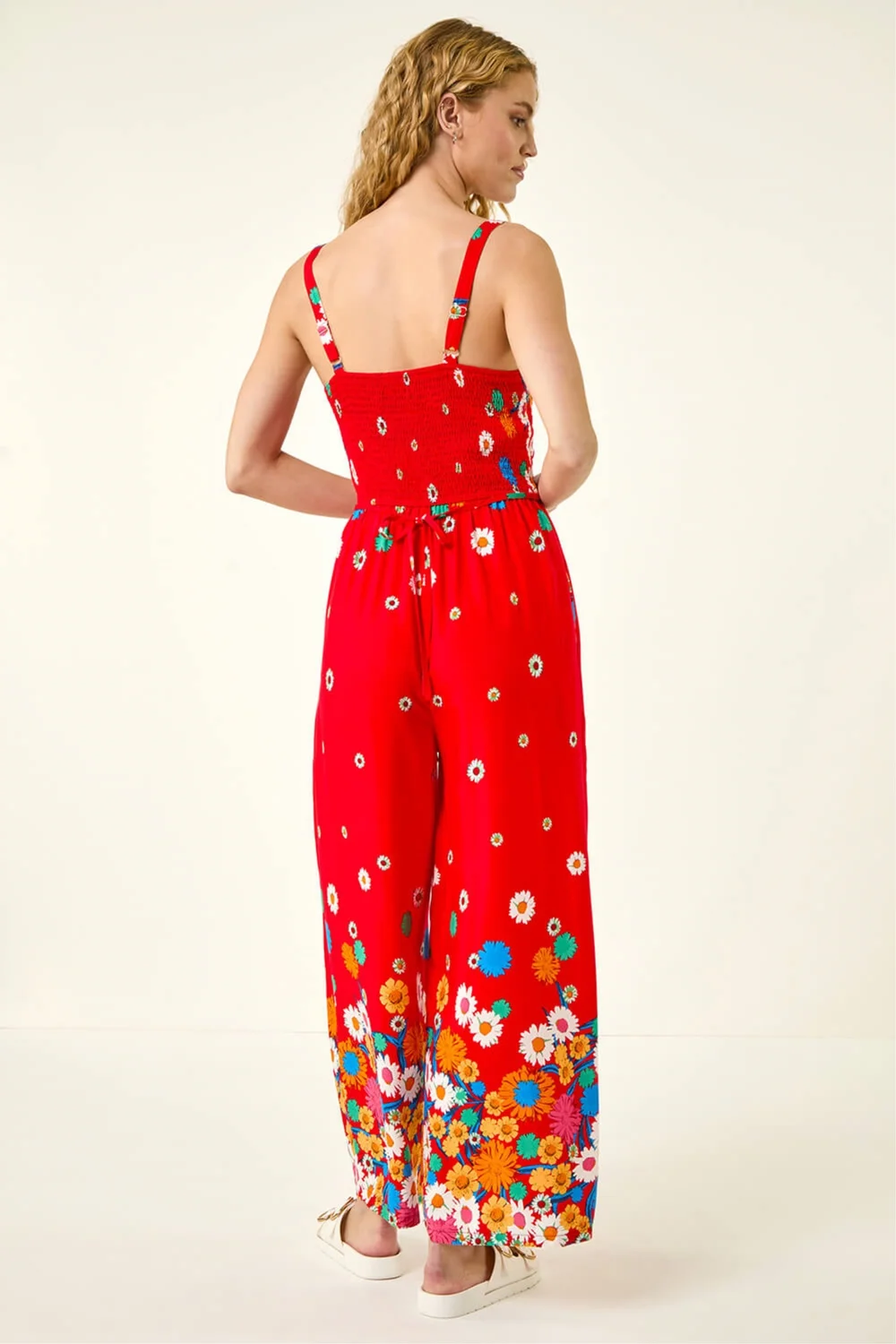 Roman Red Floral Border Print Shirred Jumpsuit - 20 Image 3