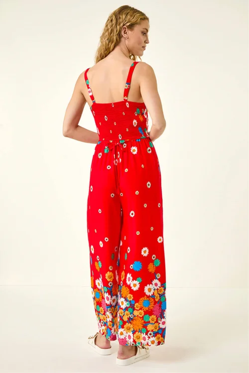 Roman Red Floral Border Print Shirred Jumpsuit - 20 Image 3