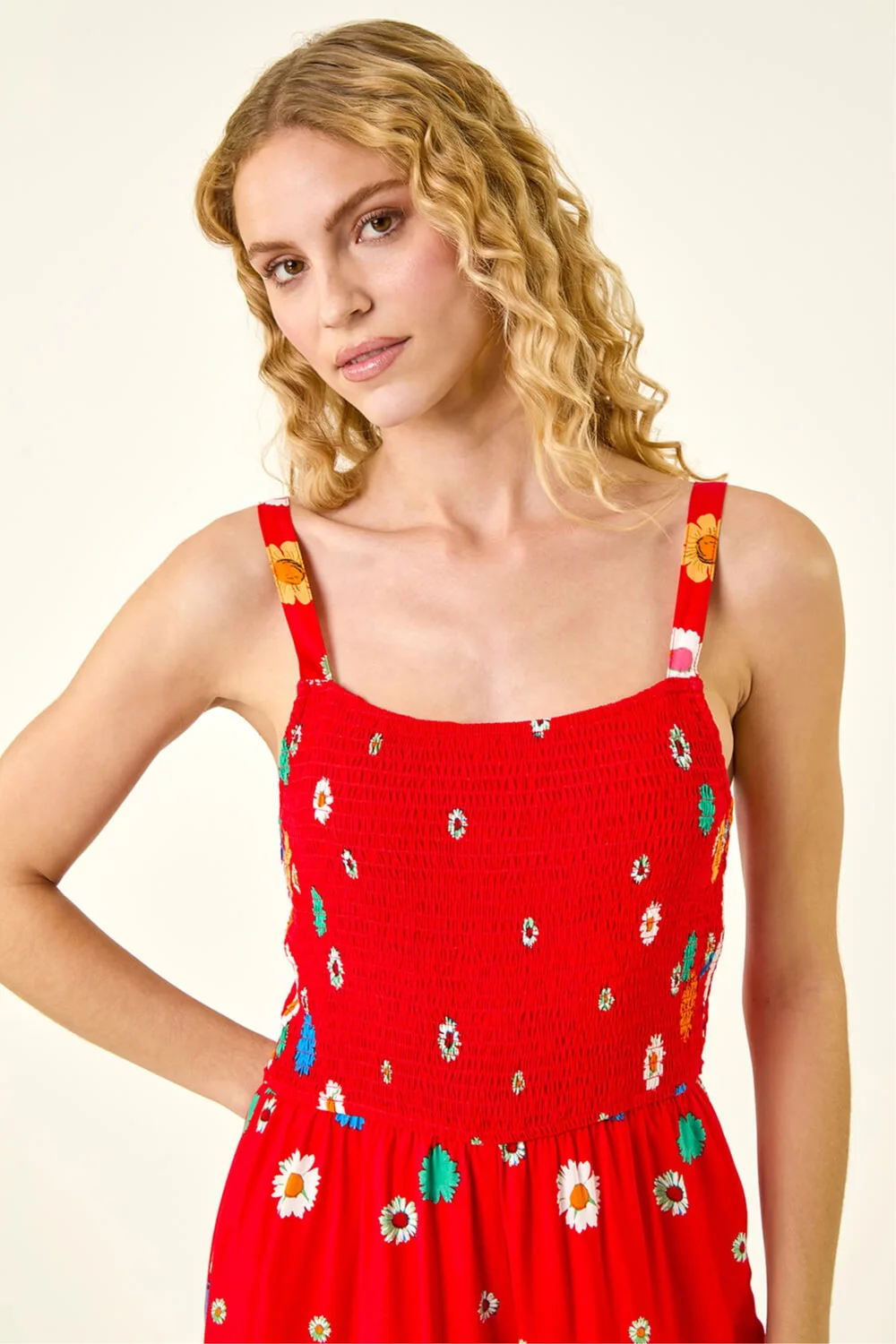Roman Red Floral Border Print Shirred Jumpsuit - 20 Image 4