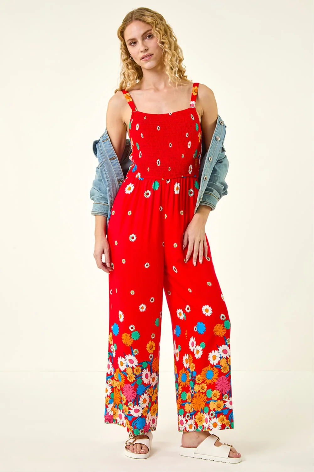 Roman Red Floral Border Print Shirred Jumpsuit - 20 Image 1