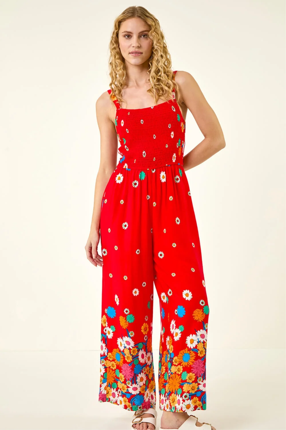 Roman Red Floral Border Print Shirred Jumpsuit - 20 Image 2