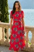 Roman Red Floral Print Pleat Neck Midi Dress - 12 Image 2