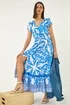 Roman Blue Border Print Button Dress - 12 Image 1