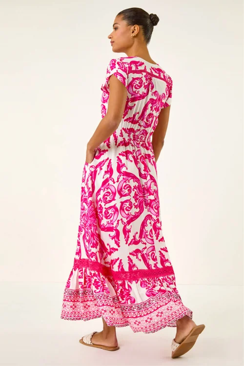 Roman Pink Border Print Button Dress - 20 Image 3