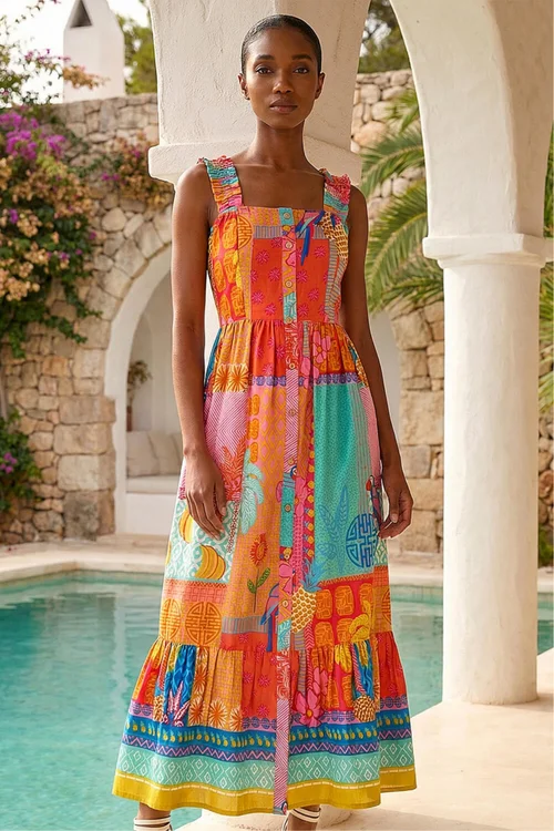 Roman Pink Petite Patchwork Tiered Maxi Dress - 14 Image 2