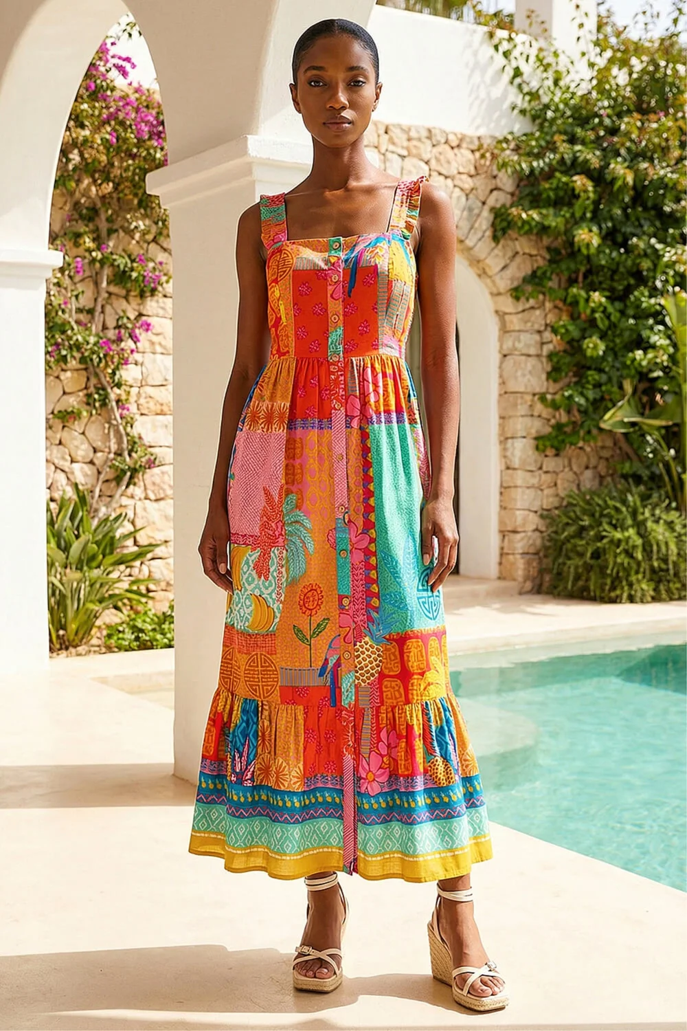 Roman Pink Petite Patchwork Tiered Maxi Dress - 14 Image 1