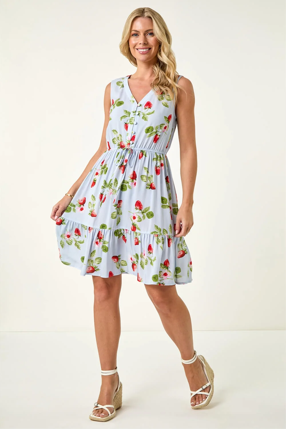 Roman Blue Petite Strawberry Tie Waist Dress - 16 Image 2