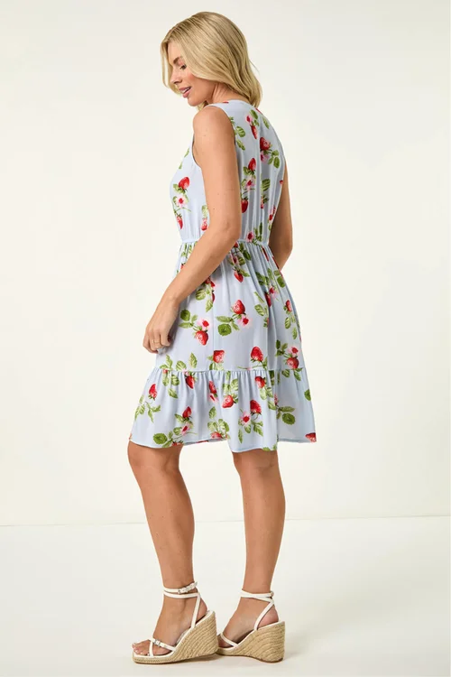 Roman Blue Petite Strawberry Tie Waist Dress - 16 Image 3