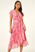 Roman Coral Petite Floral Frill Midi Dress - 10 Image 4