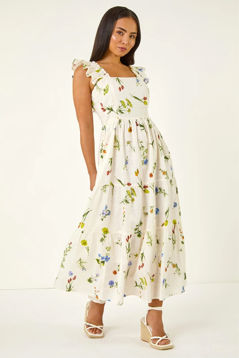 Roman White Petite Floral Tiered Maxi Dress - 8 Image 1