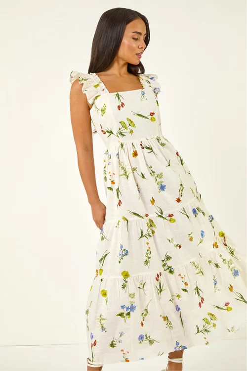 Roman White Petite Floral Tiered Maxi Dress - 8 Image 4