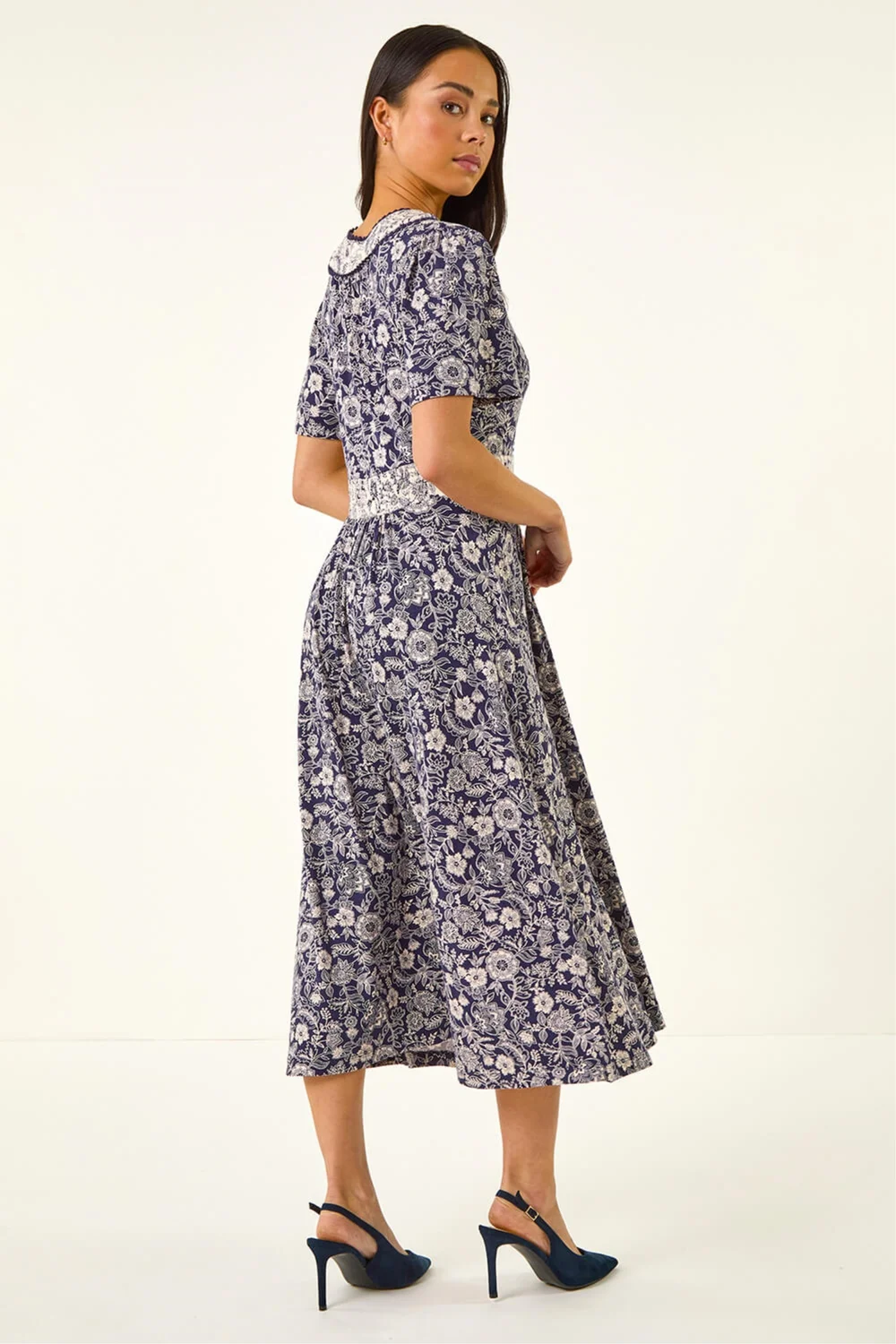 Roman Navy Petite Contrast Floral Stretch Dress - 16 Image 4
