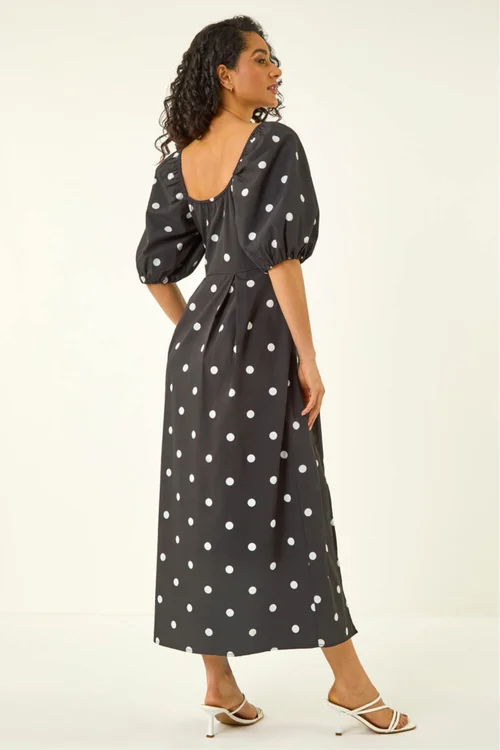 Dusk Black Polka Dot Midi Dress - 16 Image 4