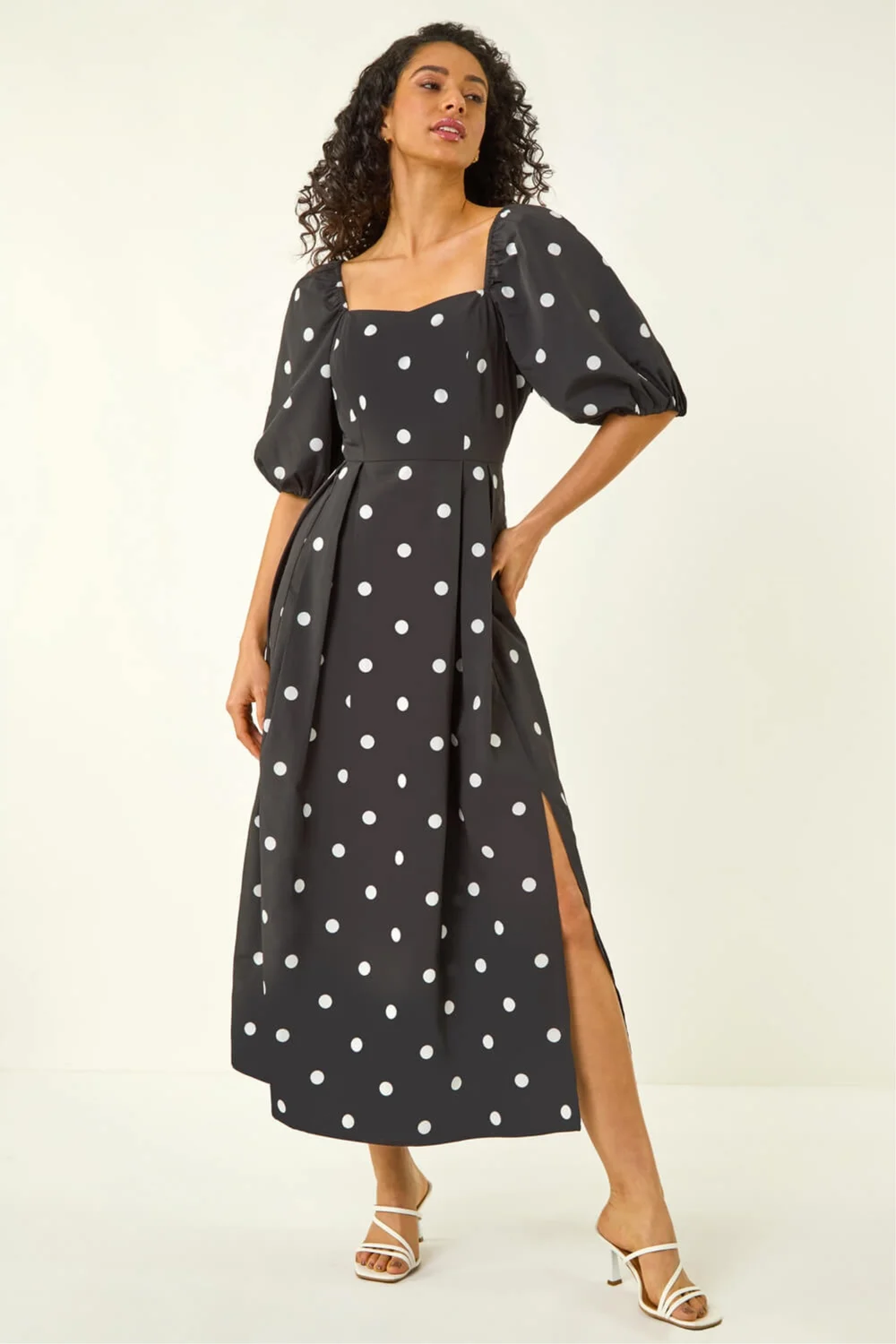 Dusk Black Polka Dot Midi Dress - 16 Image 2