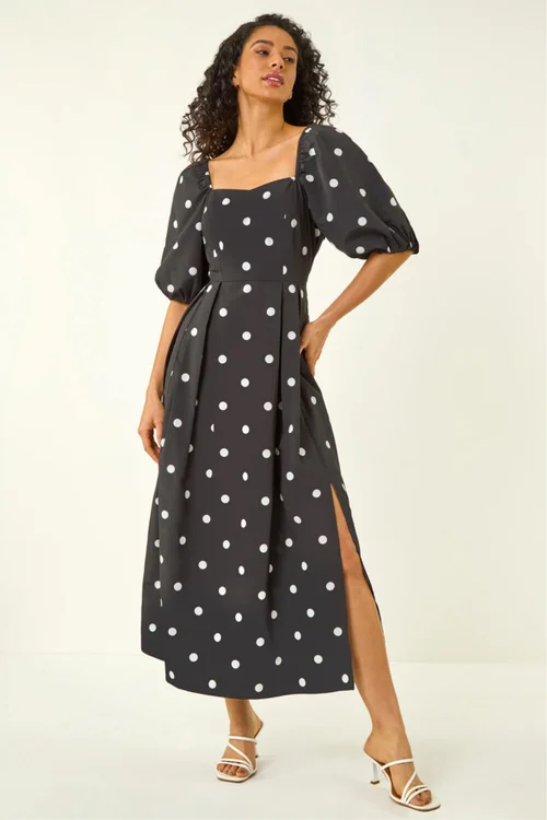 Dusk Black Polka Dot Midi Dress - 16 Image 2