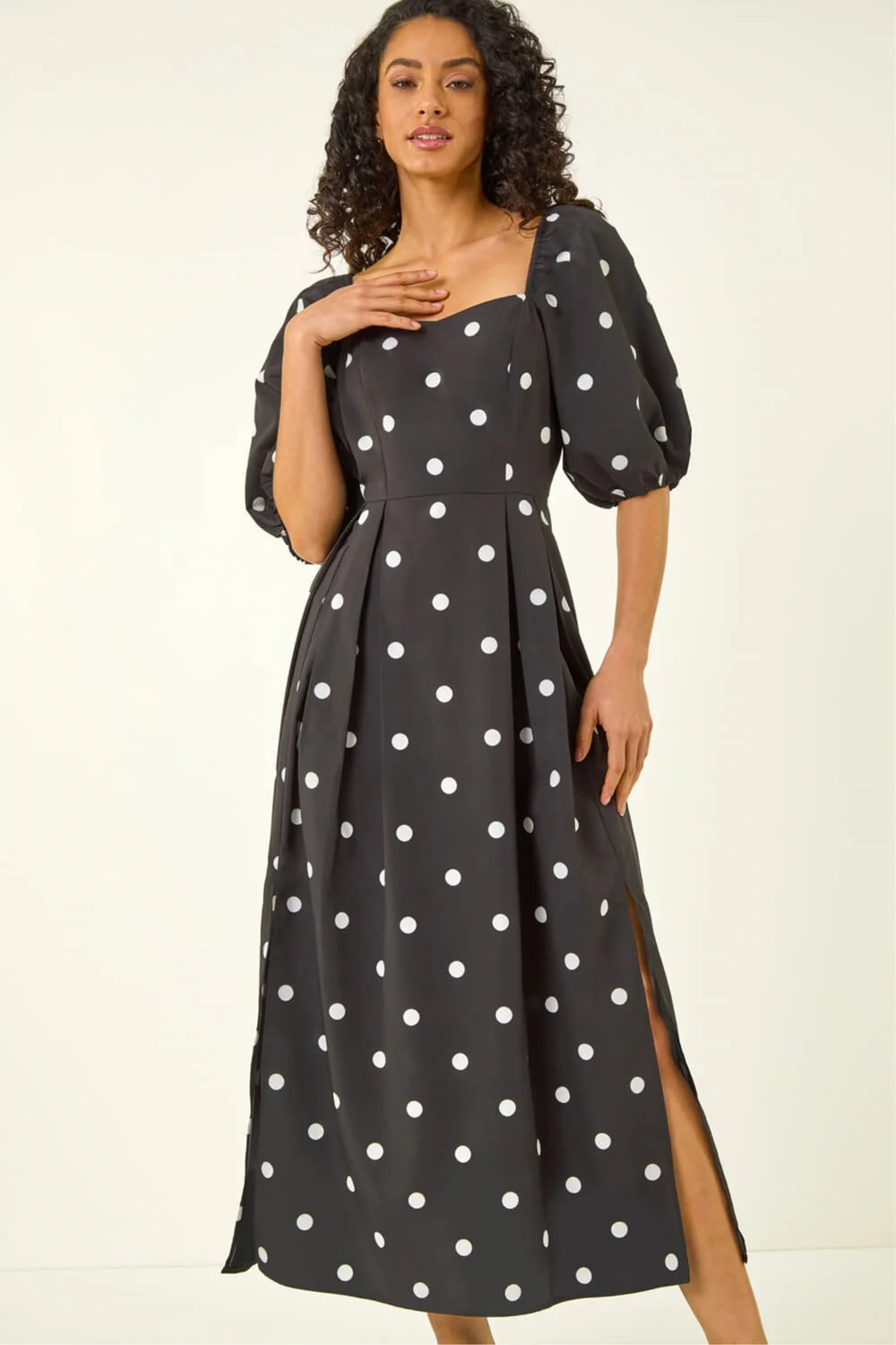Dusk Black Polka Dot Midi Dress - 16 Image 3