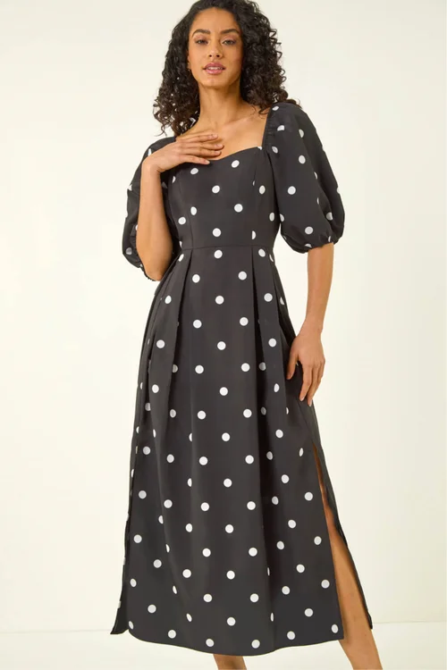 Dusk Black Polka Dot Midi Dress - 16 Image 3