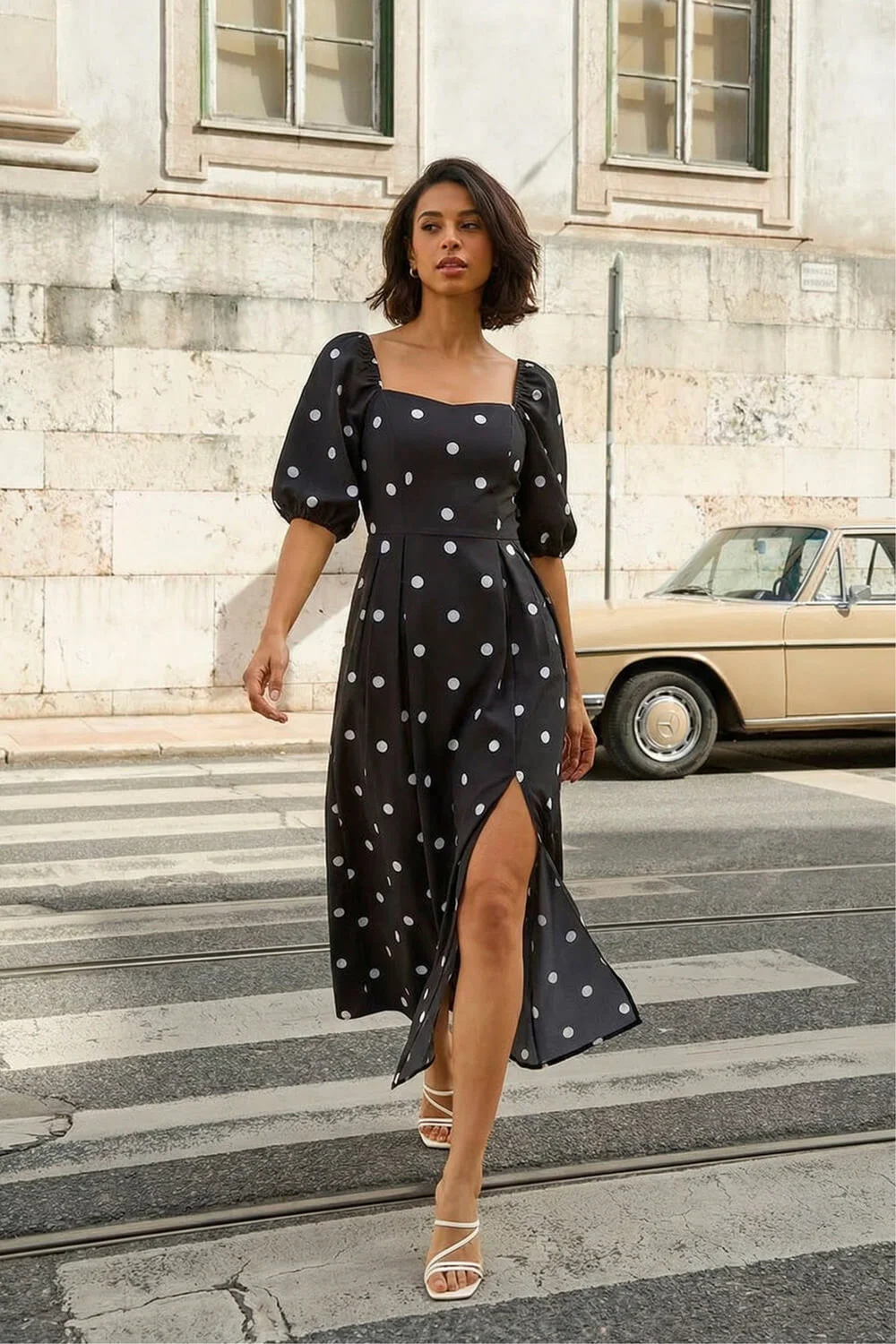 Dusk Black Polka Dot Midi Dress - 16 Image 1