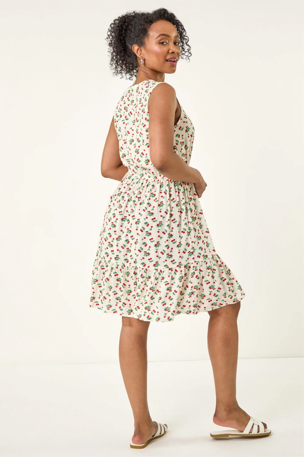 Roman Ivory Petite Cherry Tie Waist Dress - 12 Image 3