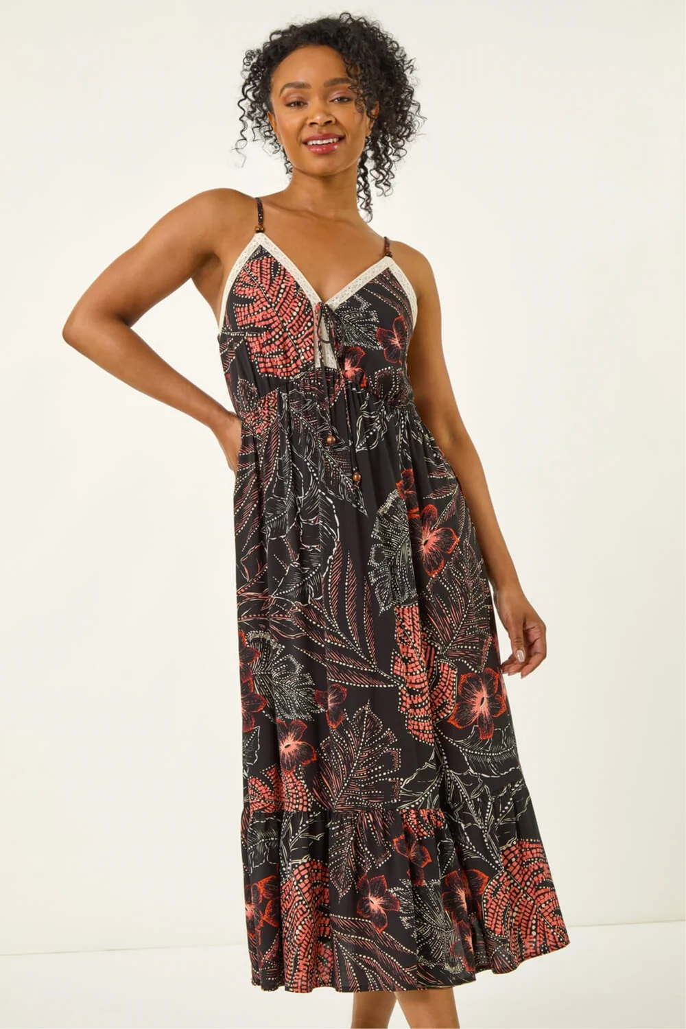 Roman Black Petite Abstract Leaf Crochet Trim Dress - 10 Image 4