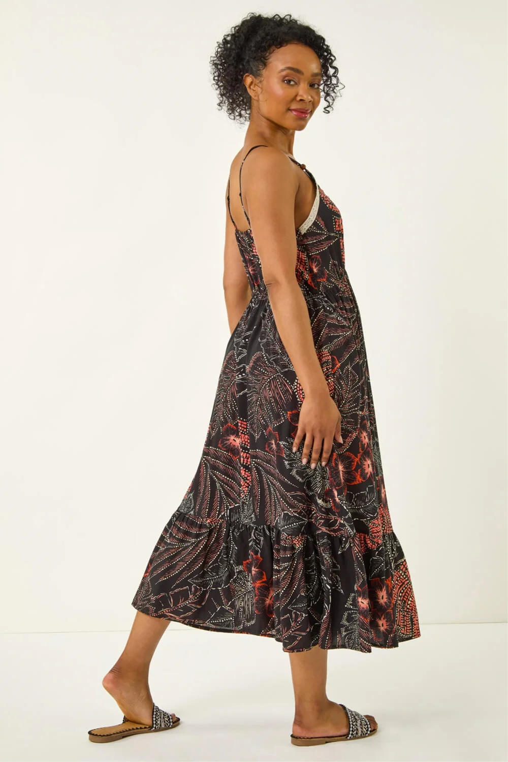 Roman Black Petite Abstract Leaf Crochet Trim Dress - 10 Image 3