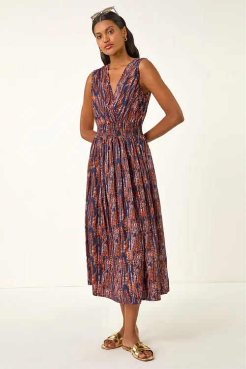 Roman Rust Leaf Print Wrap Midi Dress - 18 Image 2