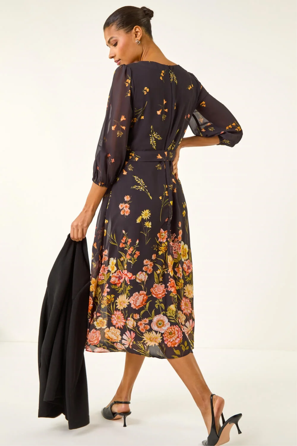 Roman Black Border Print Pleated Midi Dress - 14 Image 3