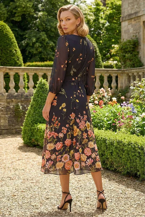 Roman Black Border Print Pleated Midi Dress - 14 Image 3