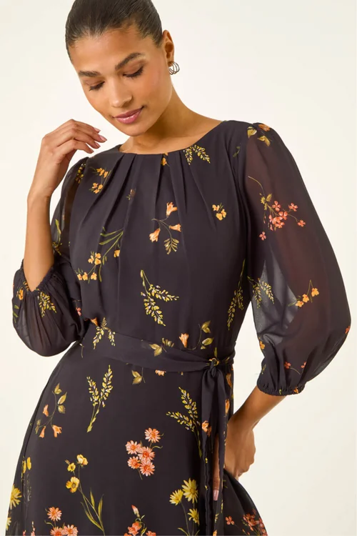 Roman Black Border Print Pleated Midi Dress - 14 Image 4