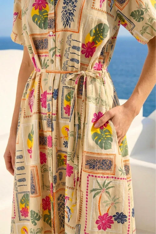 Roman Stone Petite Postcard Tie Waist Midi Dress - 14 Image 4