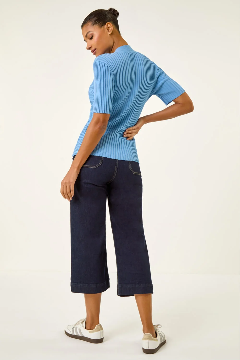 Roman Blue Ribbed V-Neck Cable Knit Jumper - 12 Image 3