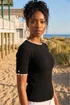 Roman Black Button Detail Ribbed Knit Top - 14 Image 1