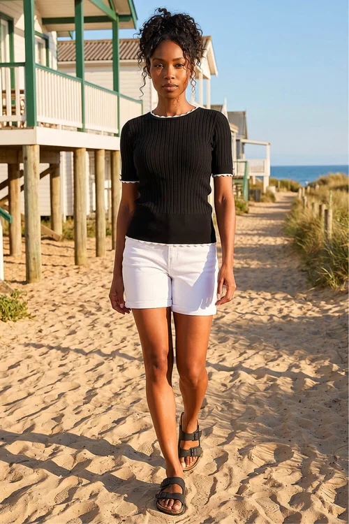 Roman Black Button Detail Ribbed Knit Top - 14 Image 2