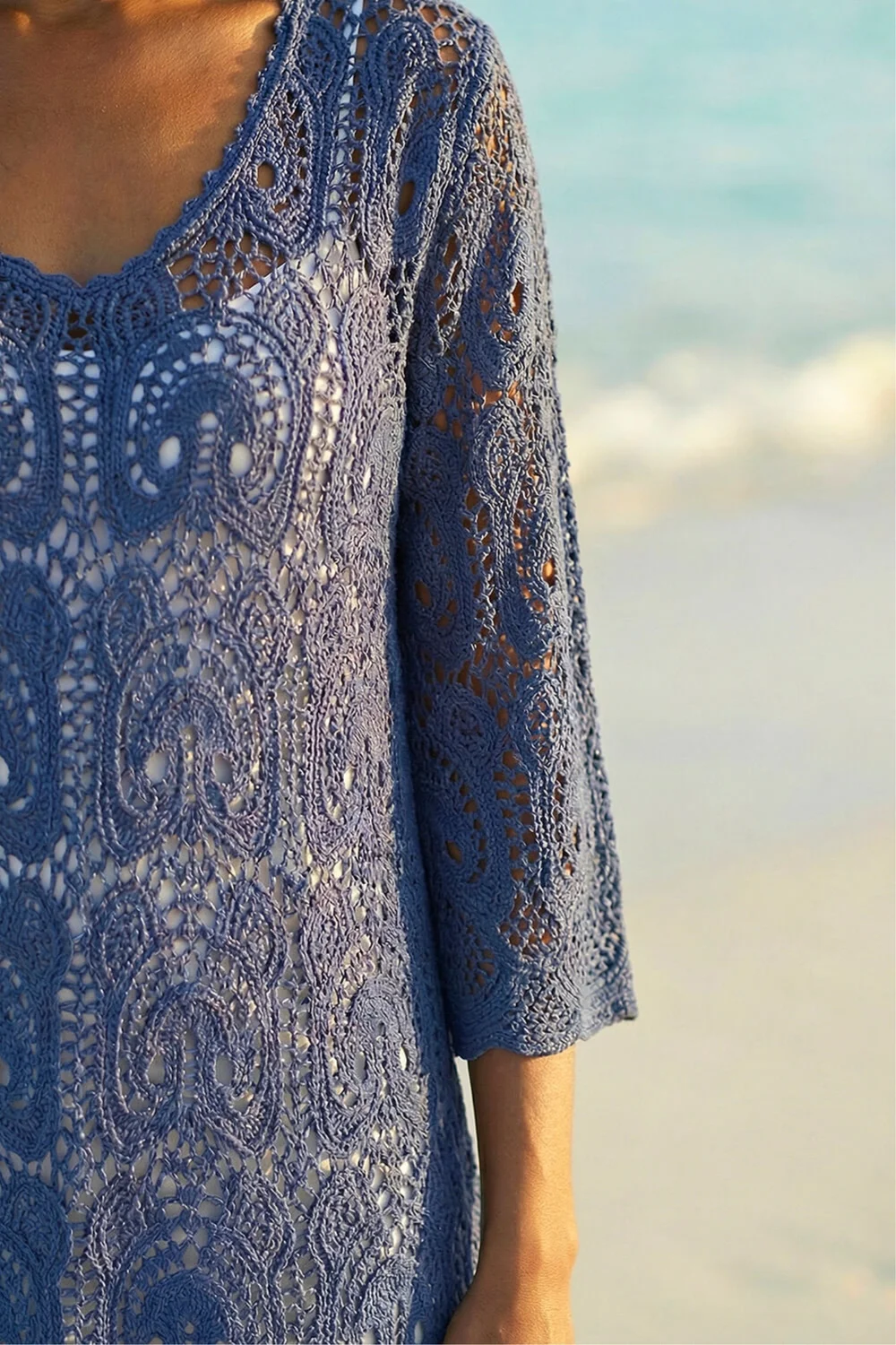 Roman Navy Cotton Crochet Tunic Top - 14 Image 4