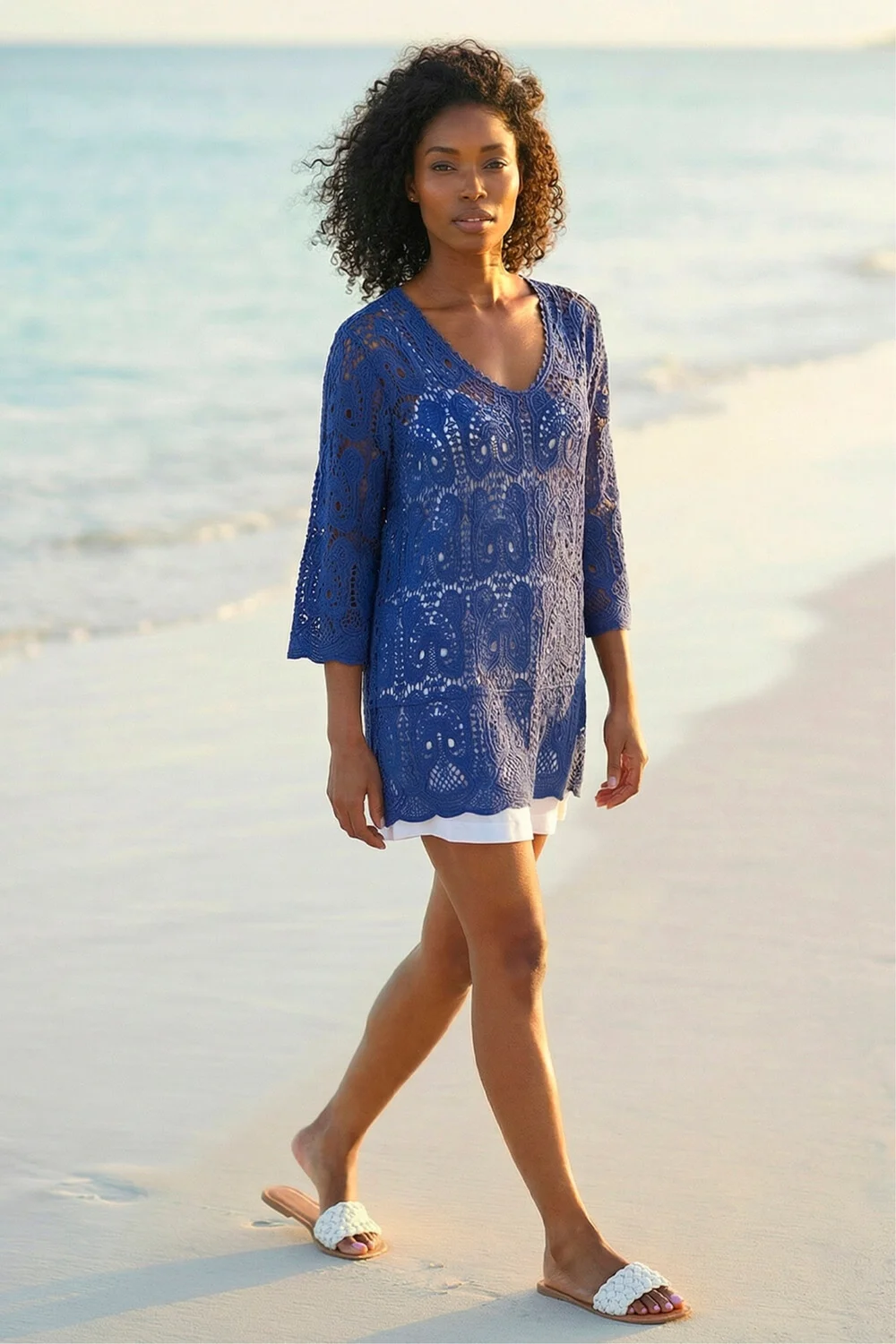 Roman Navy Cotton Crochet Tunic Top - 14 Image 1
