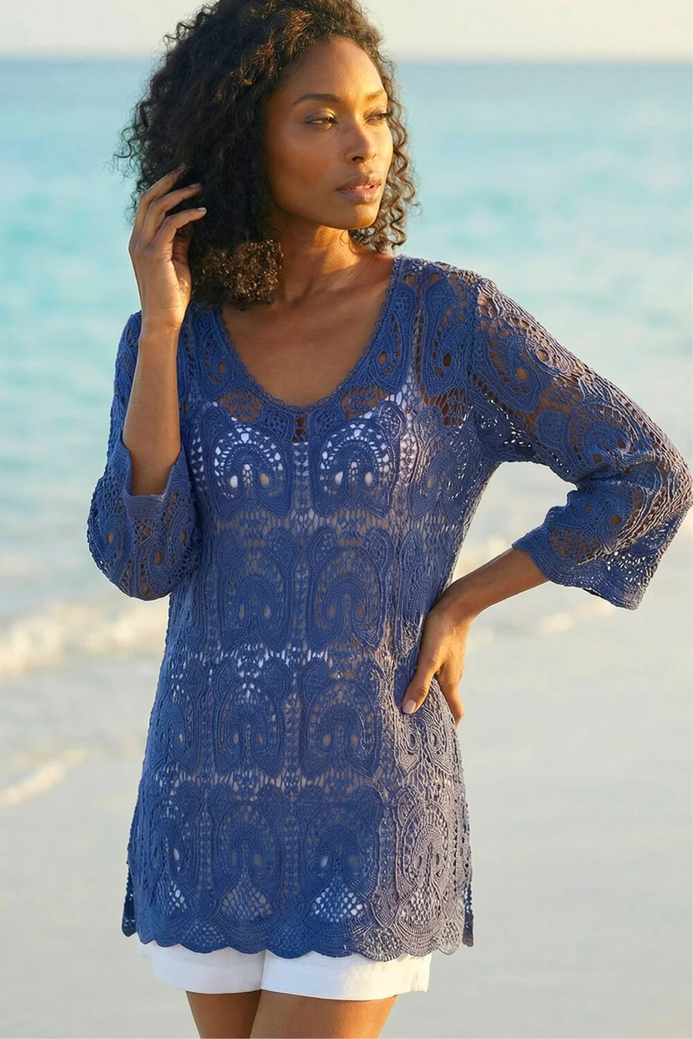 Roman Navy Cotton Crochet Tunic Top - 14 Image 2