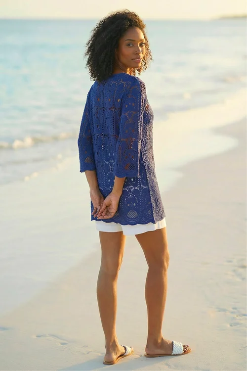 Roman Navy Cotton Crochet Tunic Top - 14 Image 3