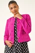 Roman Violet Collarless Buttoned Boucle Jacket - 14 Image 4