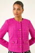 Roman Violet Collarless Buttoned Boucle Jacket - 14 Image 2