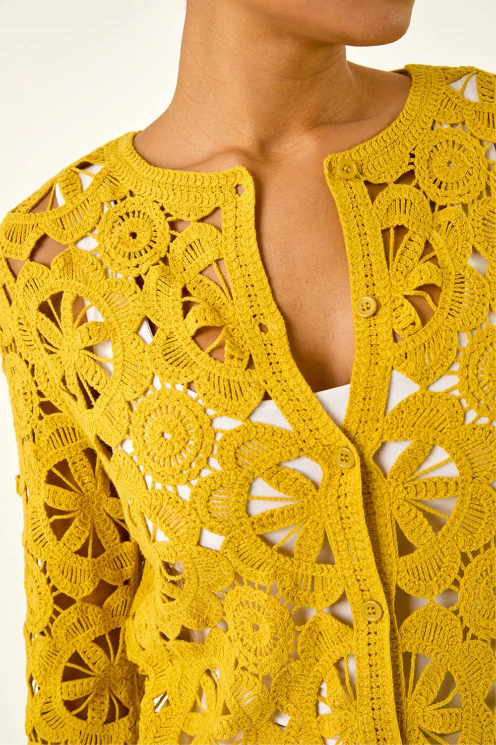 Roman Yellow Crochet Knit Cardigan - L Image 4