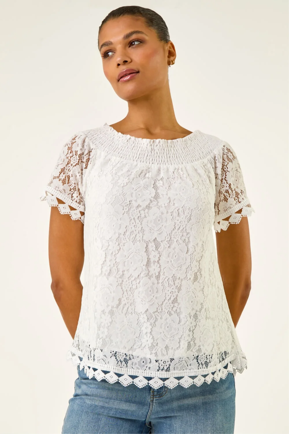Roman Ivory Lace Detail Bardot Top - 12 Image 4