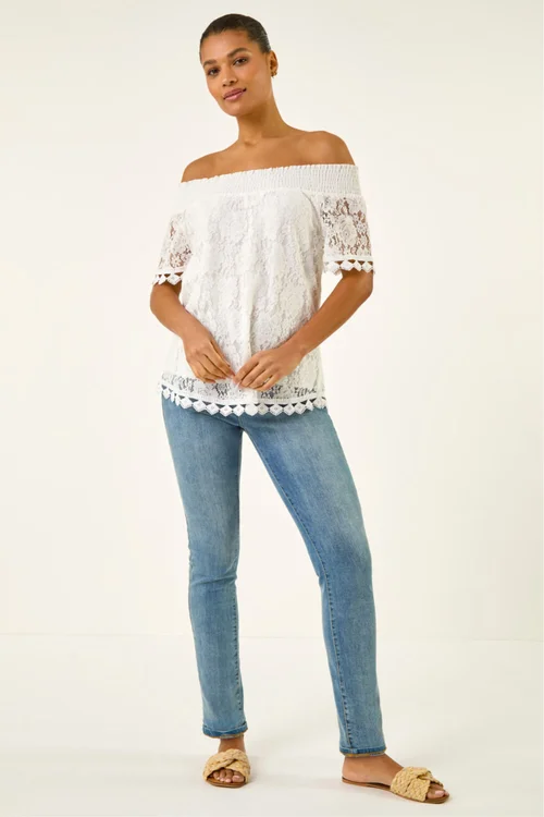 Roman Ivory Lace Detail Bardot Top - 12 Image 2