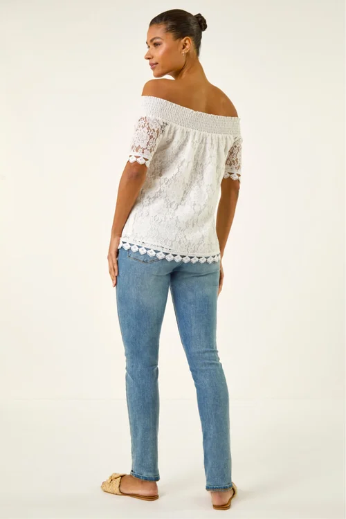 Roman Ivory Lace Detail Bardot Top - 12 Image 3