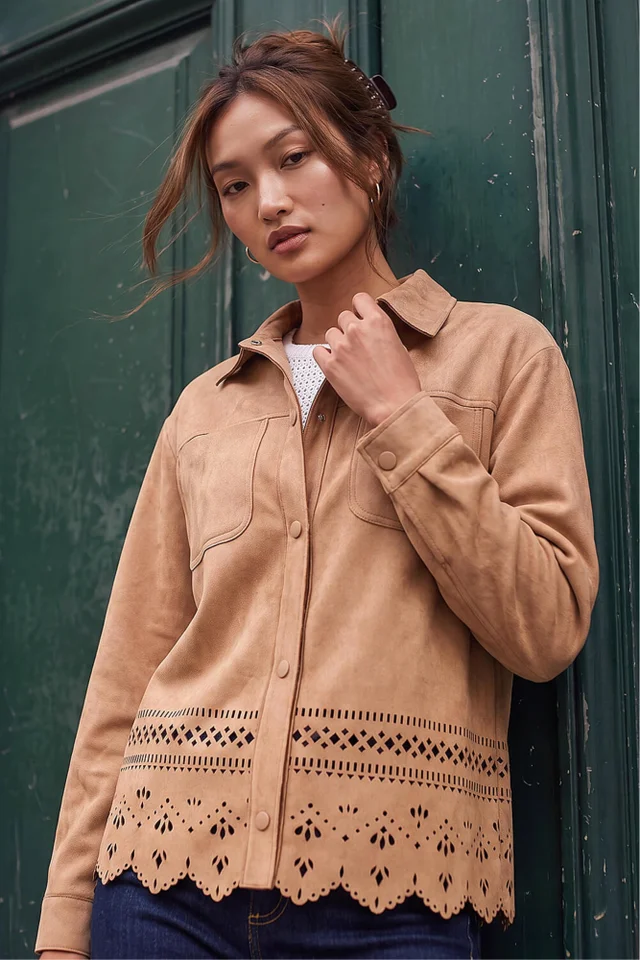 Roman Stone Faux Suede Cut Out Shacket