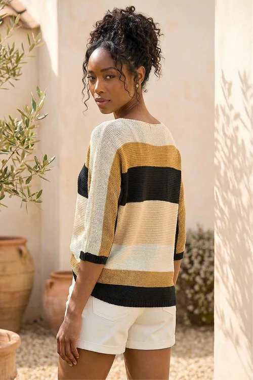 Roman Beige Colour Block Stripe Jumper - 14 Image 3
